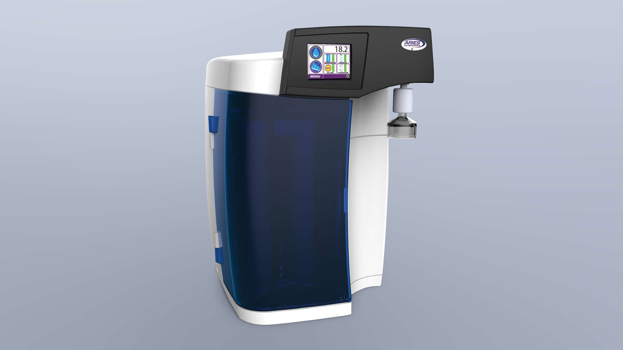 An ultra high-purity, laboratory water filtration device.